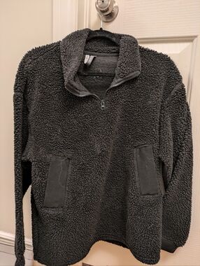 🦋5/25$ Cozy Women's Black Sherpa Half-Zip Pullover